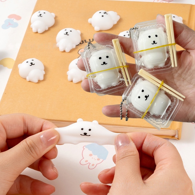 Prank Toys - ランチボックス スクイーズ ジョークベア かわいいスクイーズおもちゃバッグ キュートキーペンダント 握って押す減圧おもちゃ