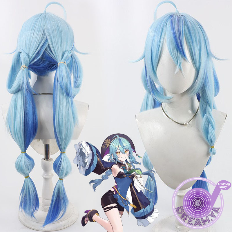 Anime Cosplay Wig Heat Resistant - 雪花ラミコスプレウィッグVtuberブルーロング耐熱合成毛ロールプレイハロウィンパーティーカーニバル+無料ウィッグキャップ