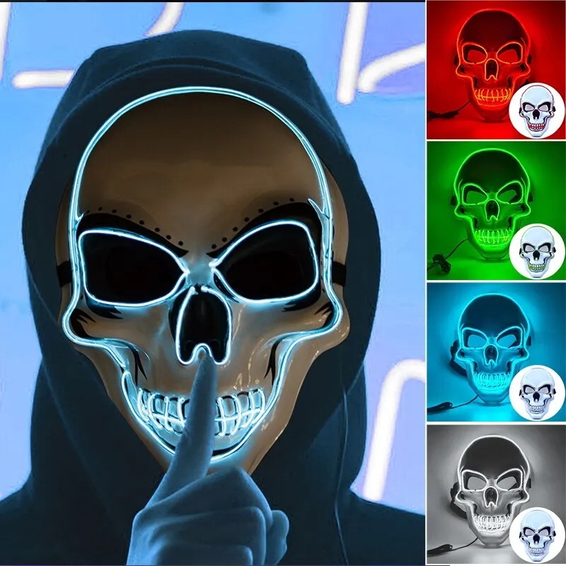 Led Purge Mask Halloween - ハロウィン大人用浄化マスク LED光るスカルテロマスク コールドライトマスク ロールプレイング仮面舞踏会
