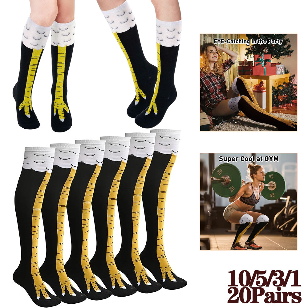 Funny Chicken Leg Socks - 1-20 ペア面白い 3D 鶏の爪ニーハイソックス女性用暖かい太ももソックスパーティーコスチュームホリデークリスマスギフト
