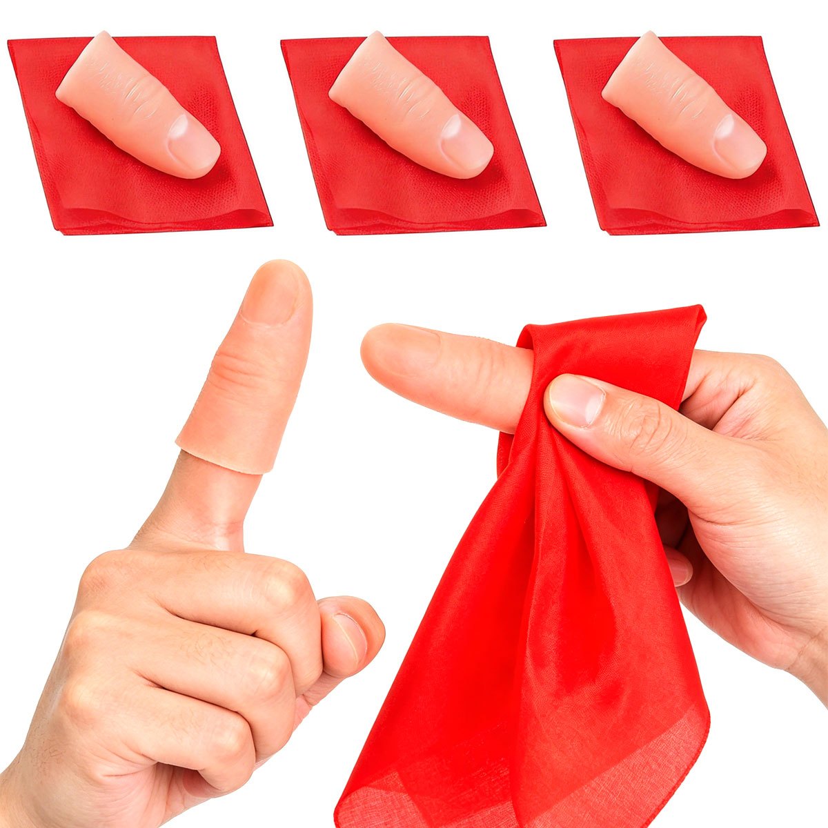 Thumb Tip Magic Trick Set - 3セット スカーフバニッシュマジック サムチップ - フィンガースリーブセット クローズアップイリュージョン小道具用、パフォーマー向けの学びやすいマジックトリック、ZSY