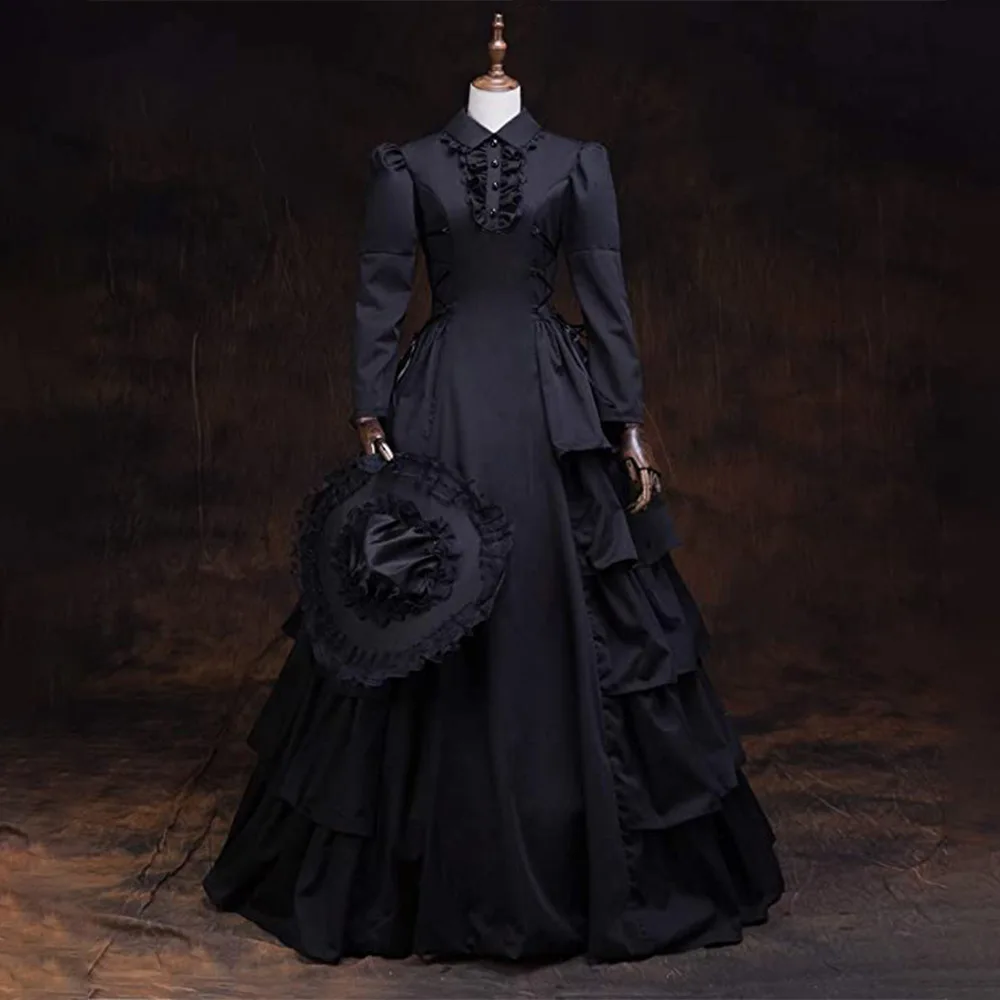 Medieval Renaissance Dress Women - 中世ビクトリア朝のレトロプリンセスコスプレ衣装女性用ハロウィンコートロイヤルゴシックエレガントなヴァンパイア花嫁スイングドレス