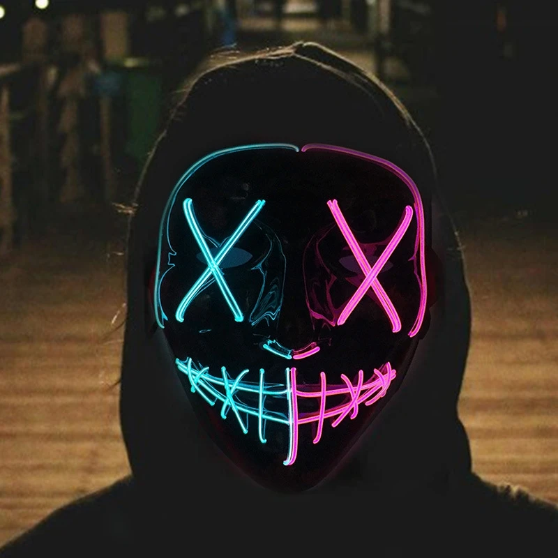 Led Purge Mask Halloween - ハロウィーンのキラキラ光るフェイシャルマスク、発光LEDパージ、ネオンライトアップ、ホラーパーティーマスク、コスプレコスチューム用品、人気セール