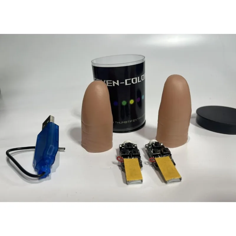 Thumb Tip Magic Trick Set - プロのマジックトリック用ライトセット,超軽量,7色,LED,親指の先端,小道具,ギミック,錯覚,楽しみ