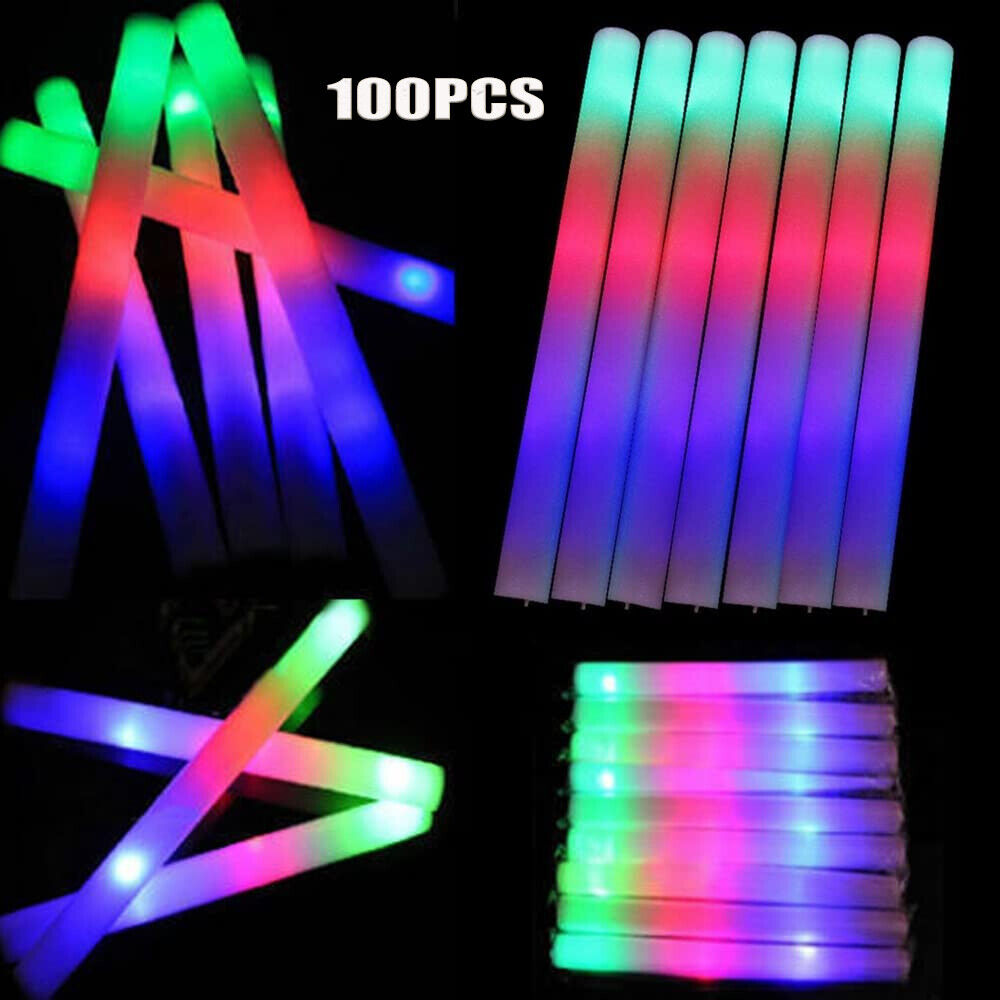 Flashing Led Foam Sticks Party - グロースティック バルク100本入り LEDライトアップフォームスティック 3モード カラーフラッシュ、グローパーティー用品 結婚式