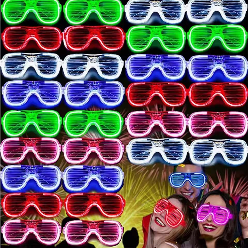 Glow In The Dark Party Glasses - 5～50個入り 光るLEDメガネ まとめ買い 5色 グローグラス 暗闇で光る