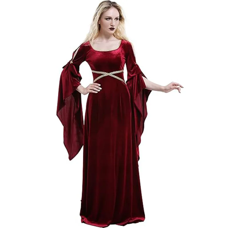 Medieval Renaissance Dress Women - 女性中世ドレスレッドクイーンコスプレ衣装ルネッサンスマキシローブハロウィン吸血鬼コスプレパーティー衣装