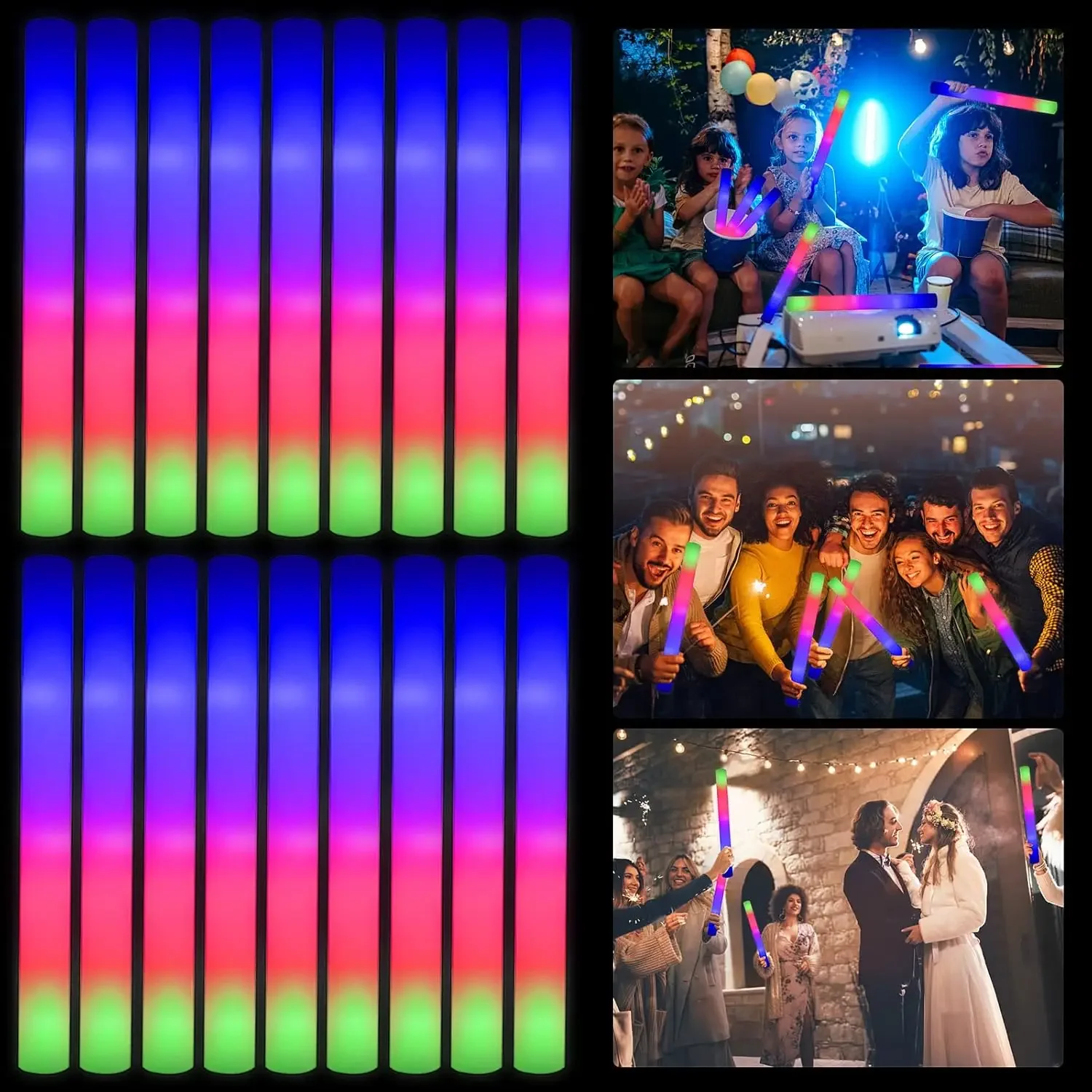 Flashing Led Foam Sticks Party - 50個入りLEDフォームグロースティック、3つのモードでカラフルに光る、クリスマスや結婚式、バレンタインデーの暗闇で光るパーティー用品