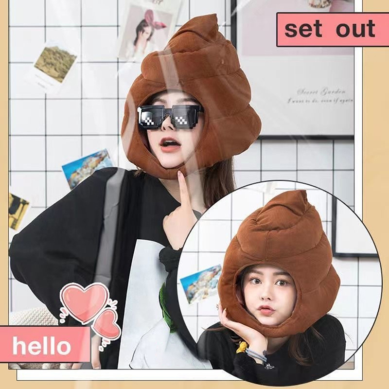 Fake Poop Gag Gift - クリエイティブでキュートなうんち型ぬいぐるみ帽子、面白い偽うんちフルヘッドギアキャップ、ギャグギフト、コスプレパーティー、写真撮影用小道具