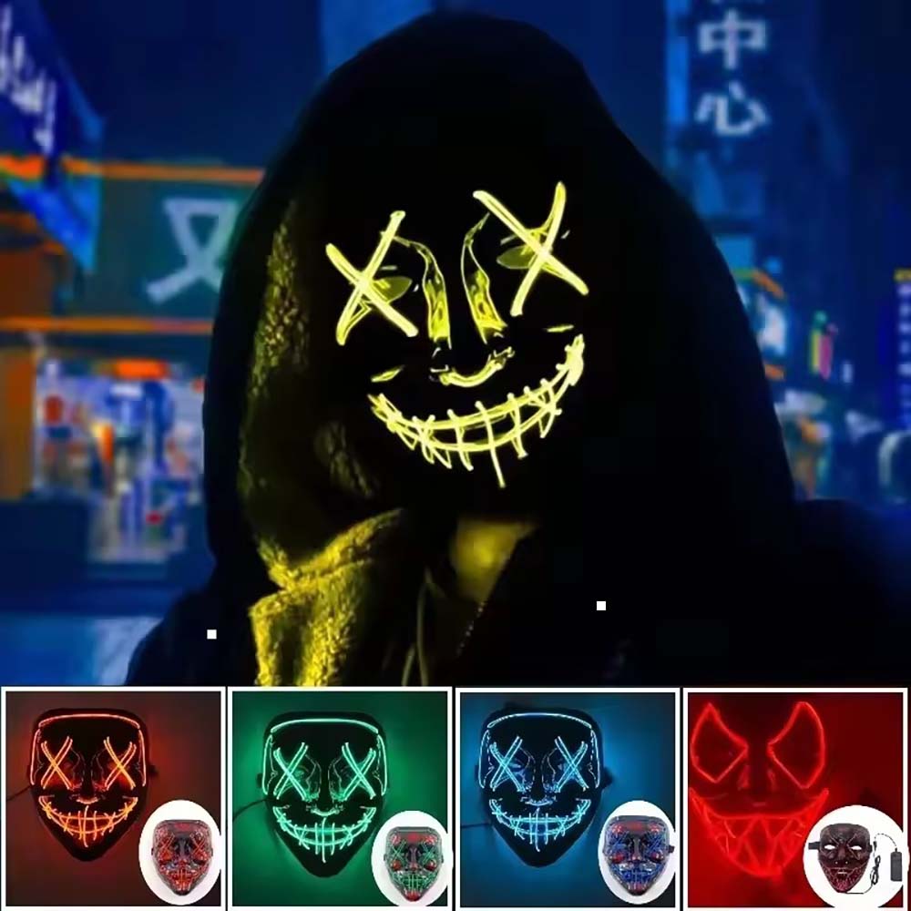 Led Purge Mask Halloween - ワイヤレスネオンLEDパージマスク暗闇で光るコスプレホラーマスクハロウィン仮面舞踏会パーティーマスク光る面白い仮装マスク