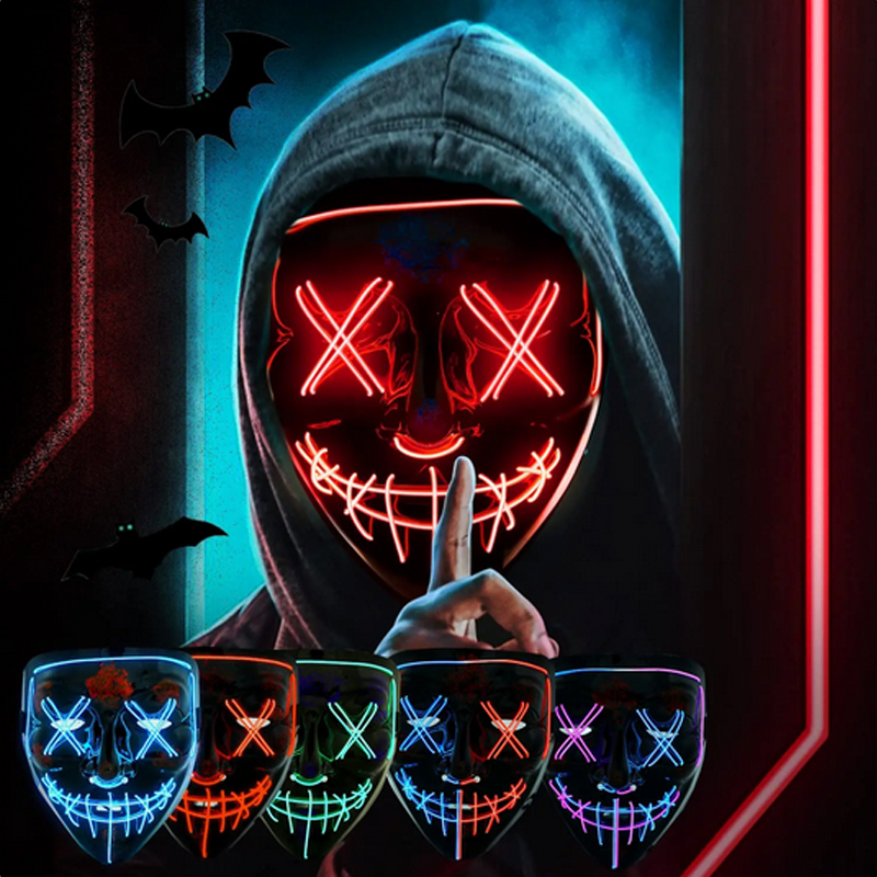 Led Purge Mask Halloween - ハロウィン怖いヴェンデッタマスク光る匿名ハッカーマスク映画テーマコスプレホラー小道具マルチカラーキラーパージLEDネオンマスク