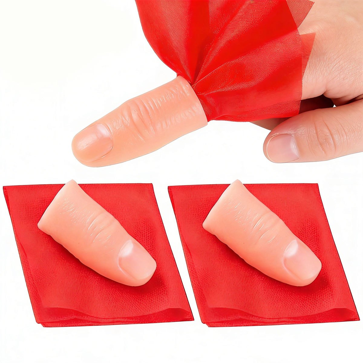 Thumb Tip Magic Trick Set - 3セット スカーフ・バニッシュマジック サムチップ - フィンガースリーブセット クローズアップイリュージョン小道具用、パフォーマー向け簡単学習マジックトリック、ZSY