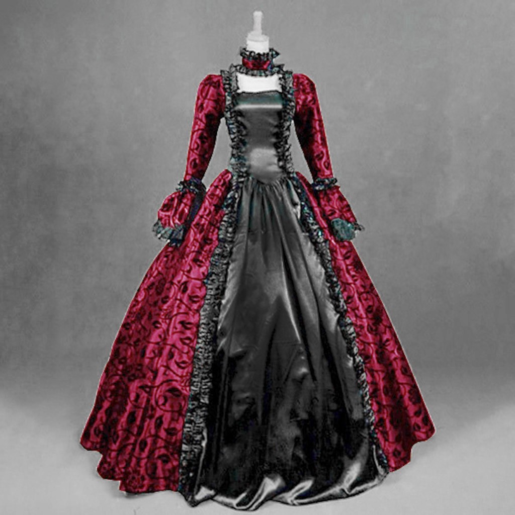 Medieval Renaissance Dress Women - 女性ヴィンテージ絶妙なドレスゴシックレトロ花柄ボールガウンドレス中世ルネッサンスコートドレスハロウィンコスチューム