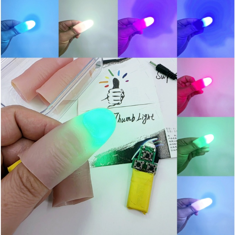 Thumb Tip Magic Trick Set - 7色ライトペアセット充電式ブリリアントマジックライトマジックトリックサムチップステージ用D'lite小道具ギミックイリュージョンアクセサリー