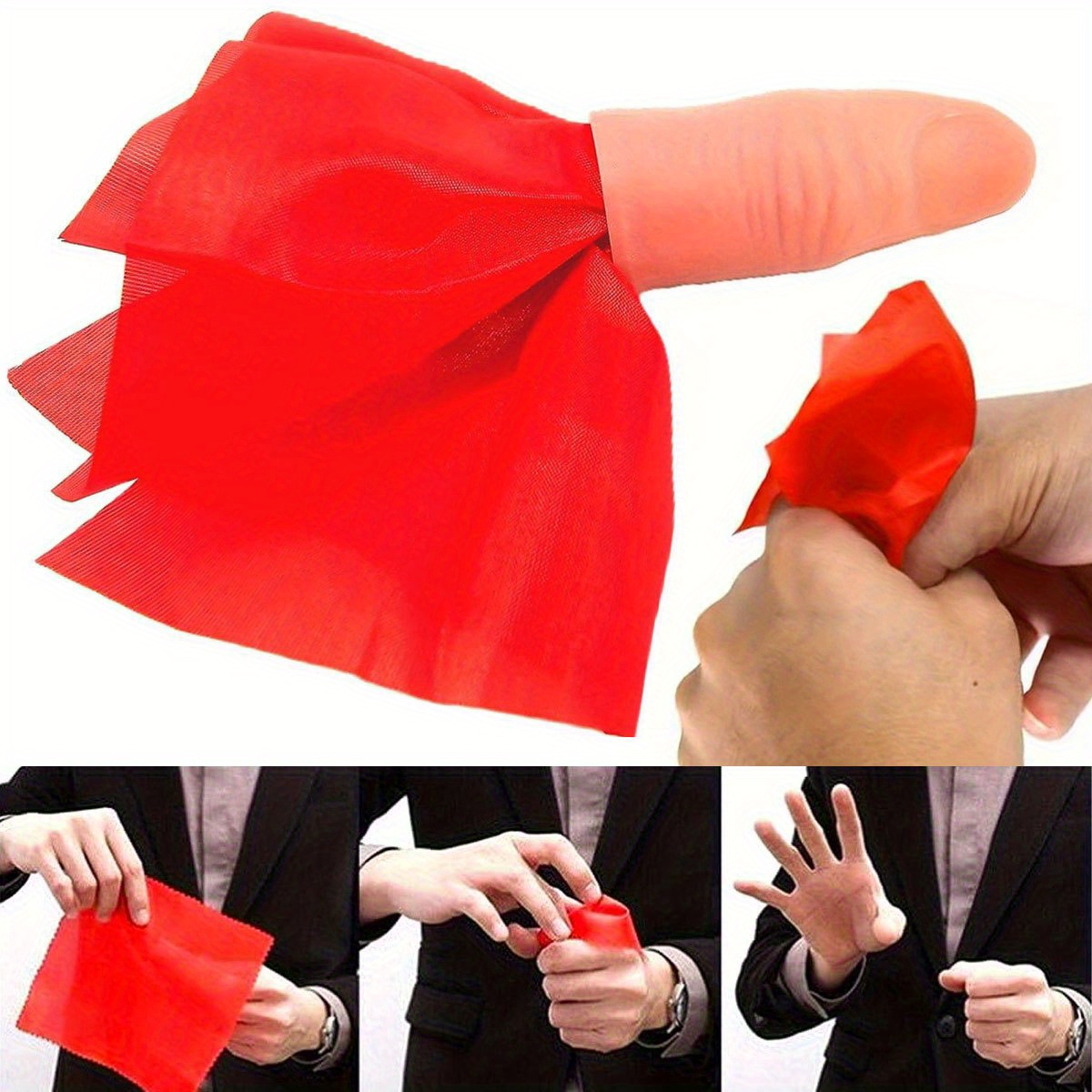 Thumb Tip Magic Trick Set - 1セット スカーフ-バニッシュ マジック サムチップ フィンガースリーブセット クローズアップ