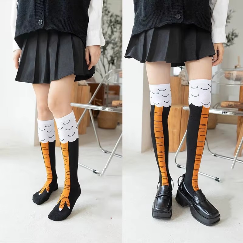Funny Chicken Leg Socks - 1/2/3 個おかしい鶏の足ストッキング膝上圧力細い脚ロングストッキング春秋冬中学生女子靴下