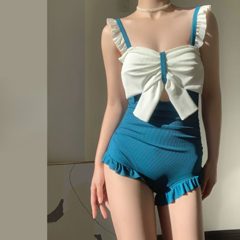 Costumes - かわいい蝶結びディテール水着レディースエレガントな背中の開いたワンピース水着ソフトパステルカラー水着水活動用