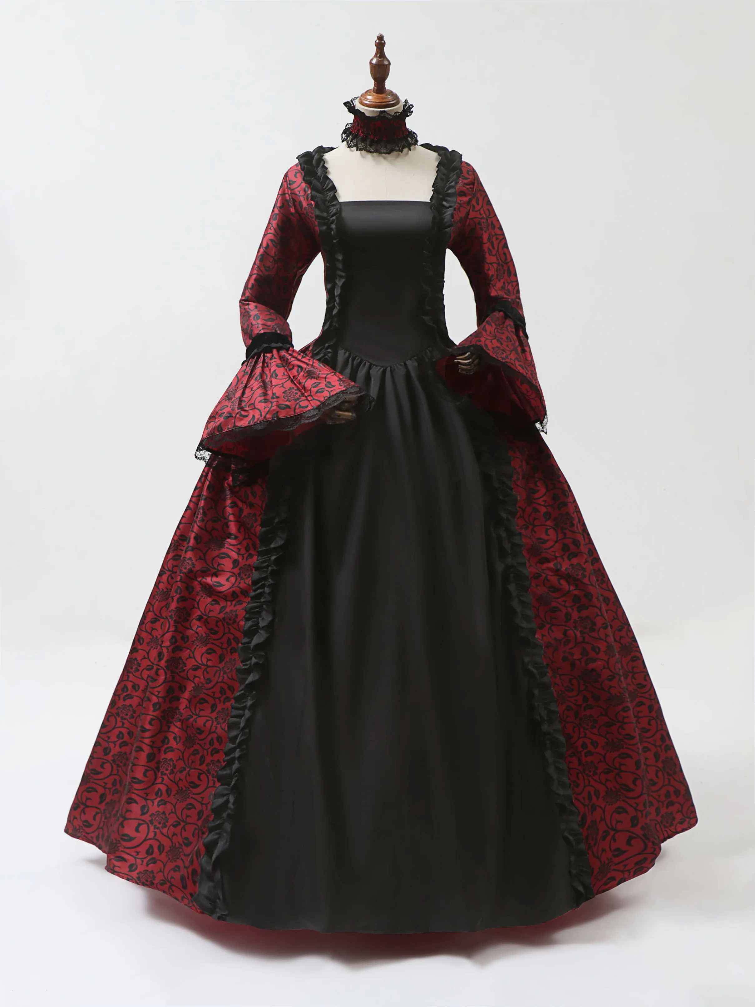 Medieval Renaissance Dress Women - コスプレマリー・アントワネットドレス中世フレアスリーブビクトリア朝のパーティーフォーマルガウンルネッサンスゴシック花柄ローブ