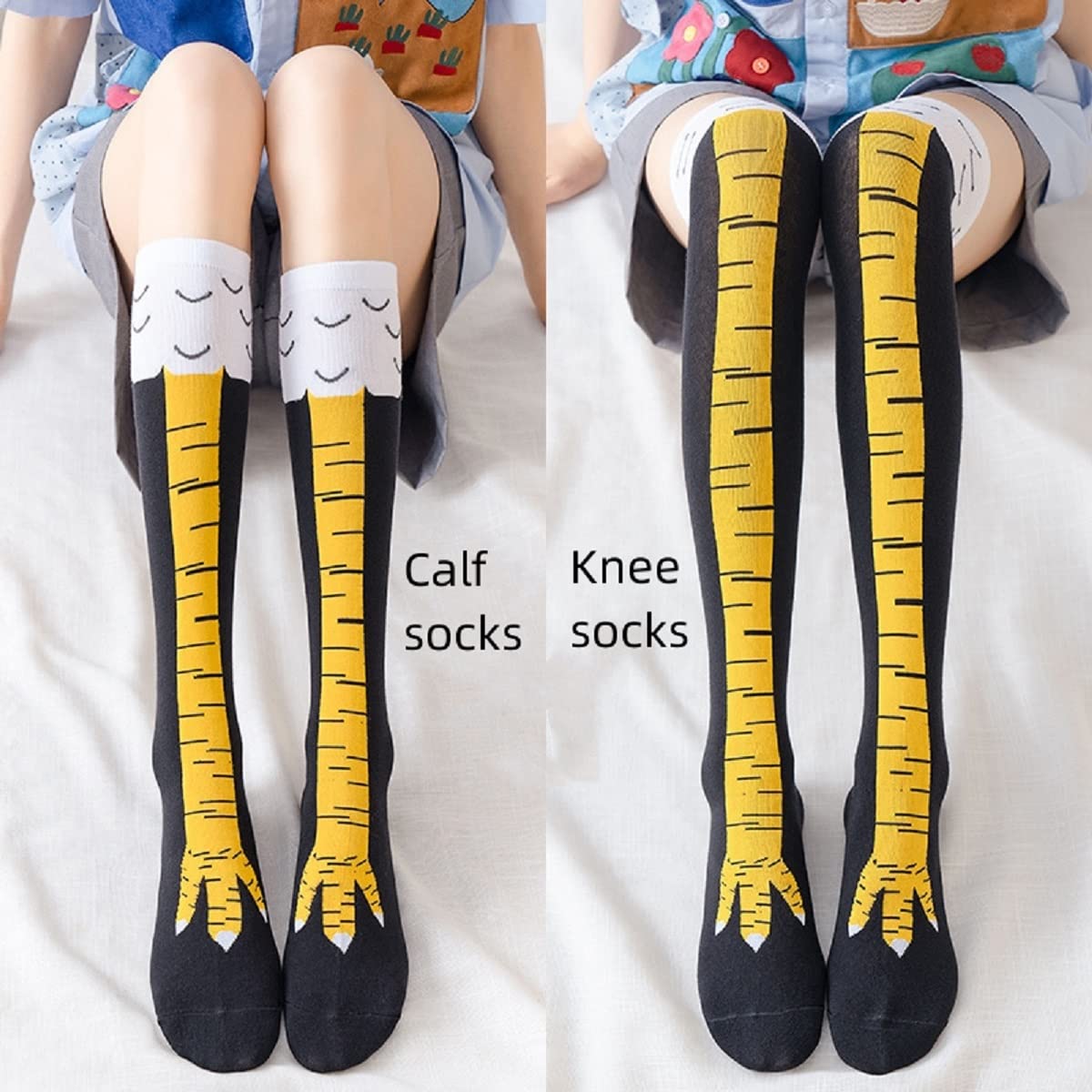 Funny Chicken Leg Socks - 1/2/5足組 レディース ニーハイソックス トレンド カートゥーン 面白い鶏の爪ソックス