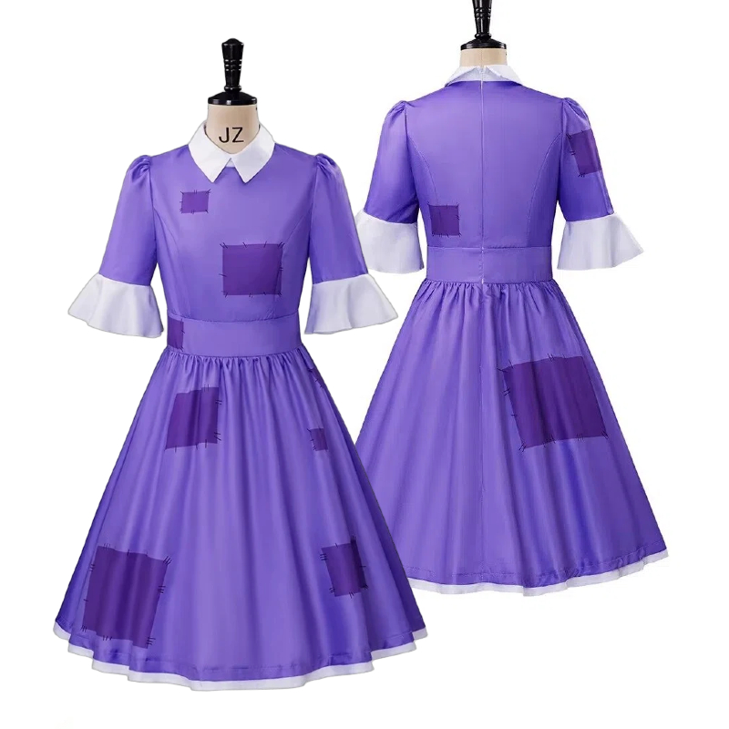 Medieval Renaissance Dress Women - サーカスジャックスコスプレドレス女性パープルパッチワーク半袖ドレスハロウィンカーニバルパーティーコスプレ衣装