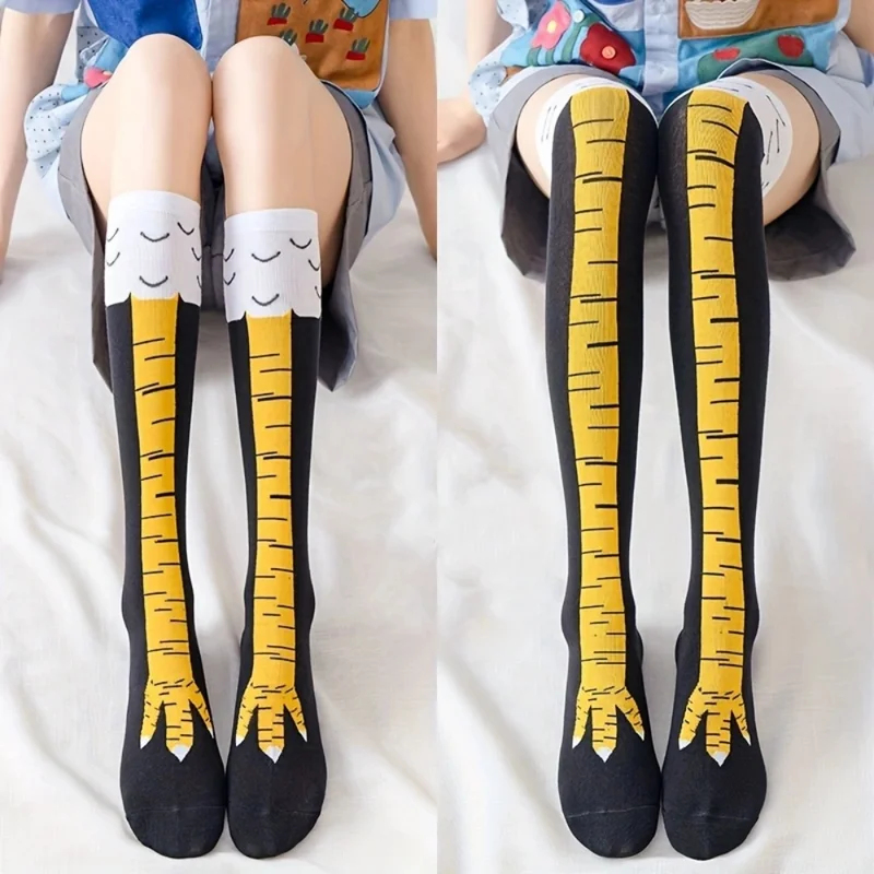 Funny Chicken Leg Socks - 1/2ペアチキンポウズフットロングソックス女性用オーバーニーストッキング面白い漫画チキンレッグクローレディース太もも丈ソックス