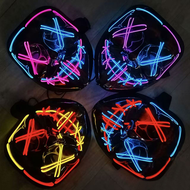 Led Purge Mask Halloween - 怖いワイヤレス発光LEDパージマスク ライトアップハロウィンパーティーマスク 男性コスプレ小道具 光るホラーマスク フェスティバル用品