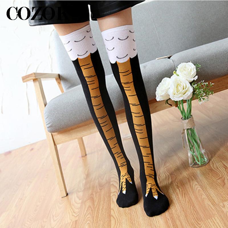 Funny Chicken Leg Socks - 女性用チキンレッグソックス,上質,通気性,3D漫画プリント,膝上,クレイジー,高品質,ノベルティ