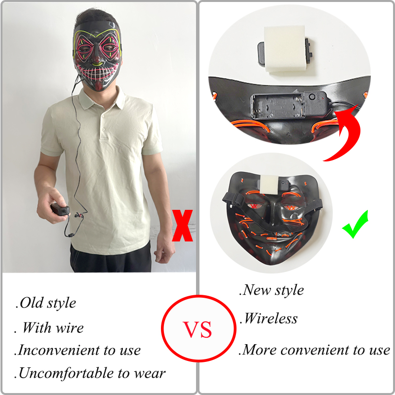 Led Purge Mask Halloween - 5個入り 卸売 怖いハロウィン レイブパーティーマスク LEDライト付き 暗闇で光る