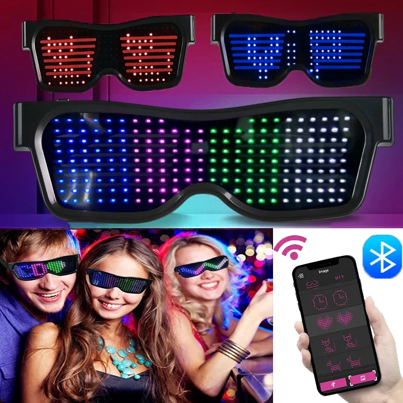 Glow In The Dark Party Glasses - 多言語 LED メガネ Bluetooth DIY テキスト落書き