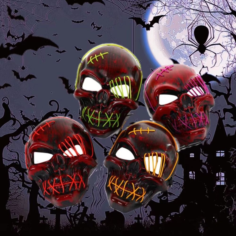 ゴシックハロウィンスカルグローイングマスクPPコールドライト - Led Purge Mask Halloween のレビューと価格