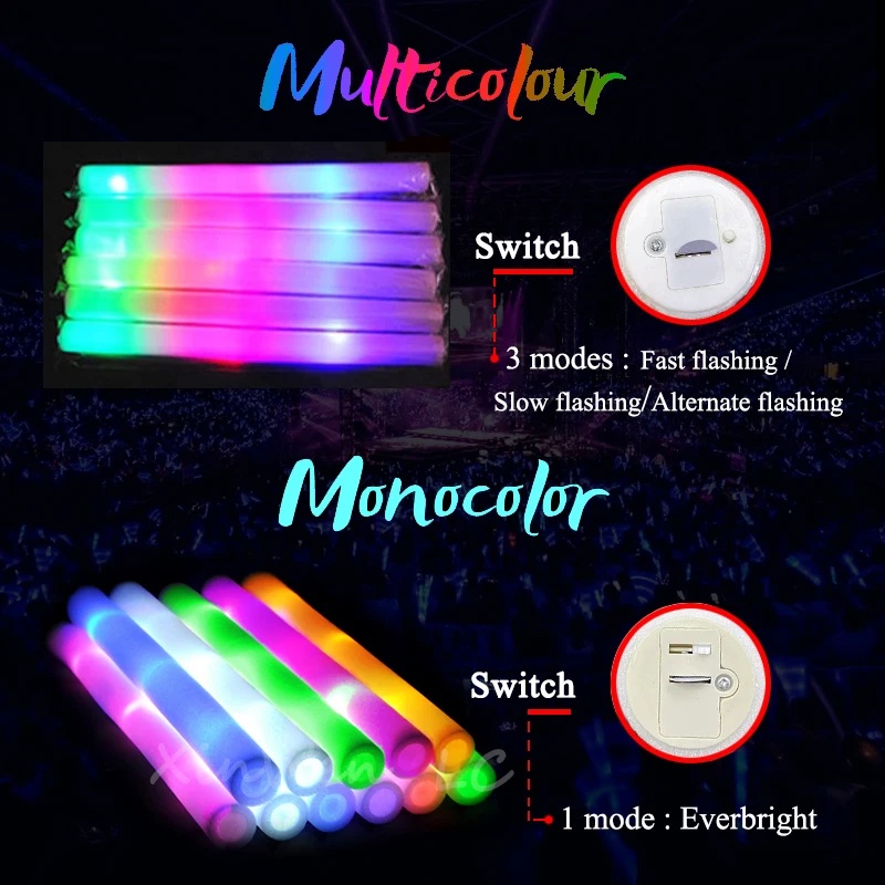 1/15/30個入り カラフルな点滅LEDフォームグローイン - Flashing Led Foam Sticks Party のレビューと価格