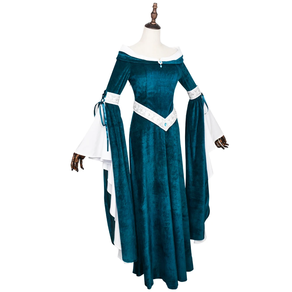 中世ルネサンスエルフスタイルドレス オフショルダー ティール - Medieval Renaissance Dress Women のレビューと価格