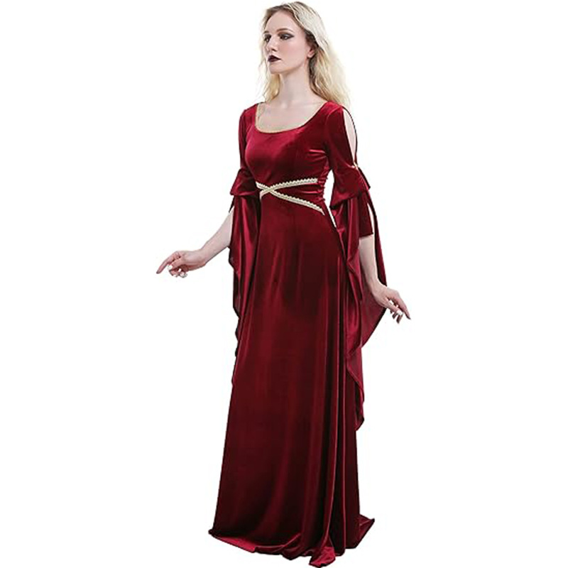 女性中世ドレスレッドクイーンコスプレ衣装ルネッサンスマキシロ - Medieval Renaissance Dress Women のレビューと価格