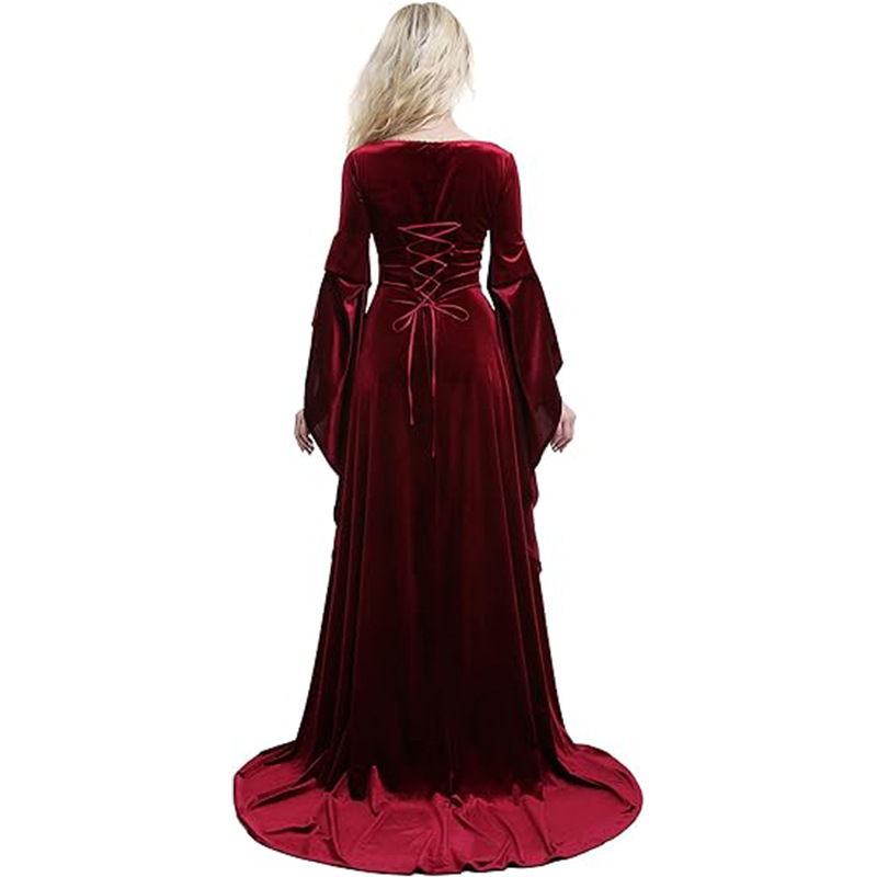 女性中世ドレスレッドクイーンコスプレ衣装ルネッサンスマキシロ - Medieval Renaissance Dress Women のレビューと価格