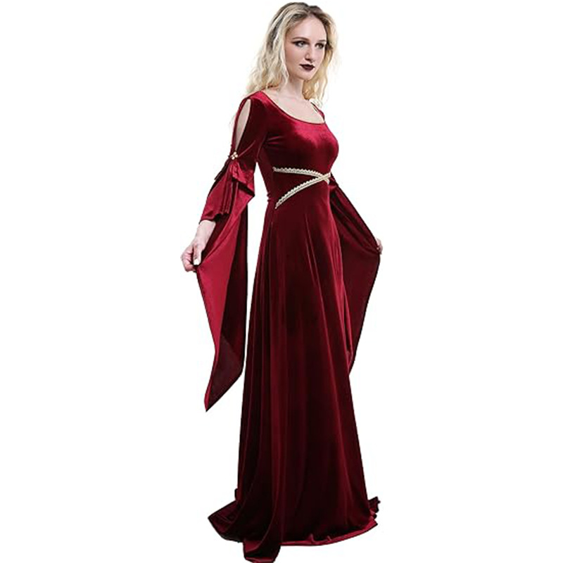 女性中世ドレスレッドクイーンコスプレ衣装ルネッサンスマキシロ - Medieval Renaissance Dress Women のレビューと価格