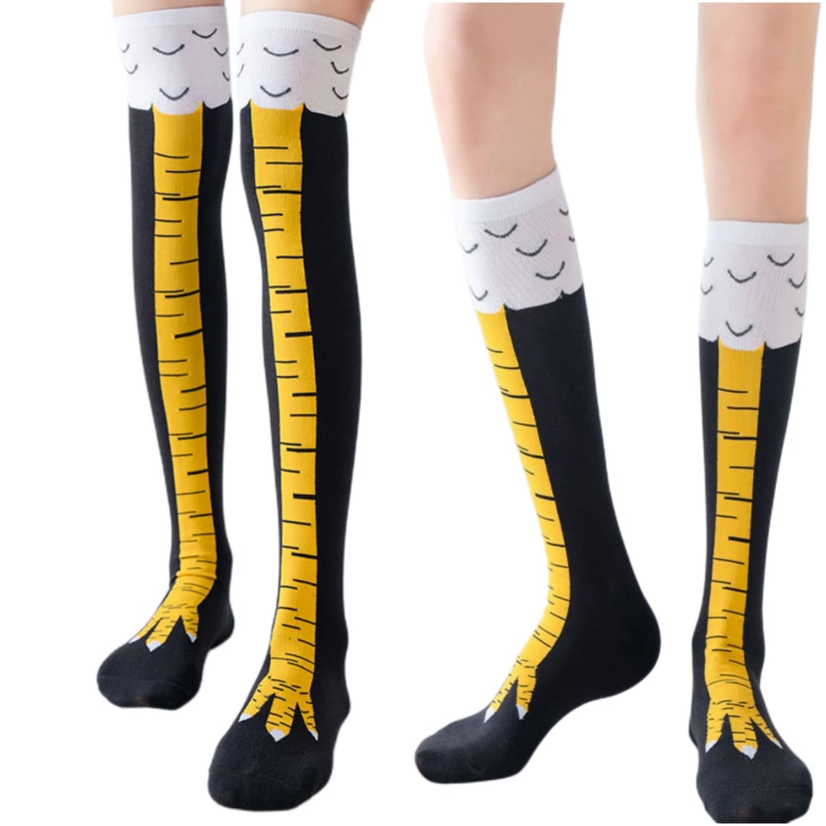1/2ペアの鶏の足プリントの女性用太もも丈ソックス、斬新な漫 - Funny Chicken Leg Socks のレビューと価格