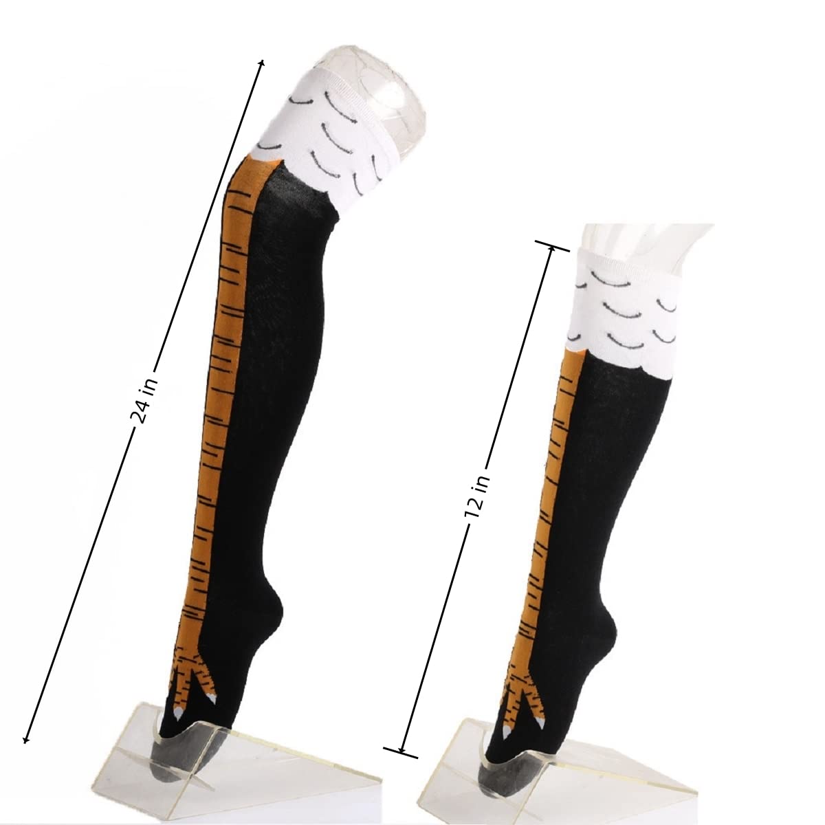 1/2ペアの鶏の足プリントの女性用太もも丈ソックス、斬新な漫 - Funny Chicken Leg Socks のレビューと価格