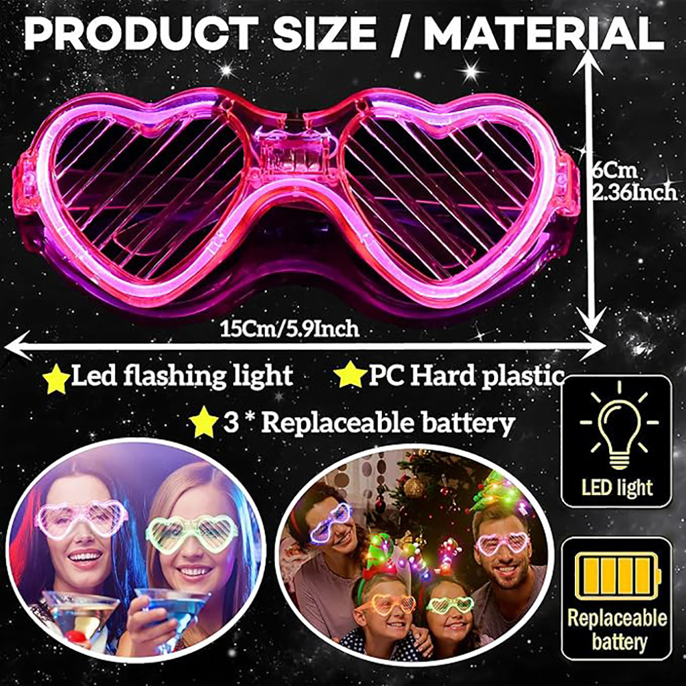 5/10/20/30/50 バルクライトアップメガネハート型 - Glow In The Dark Party Glasses のレビューと価格