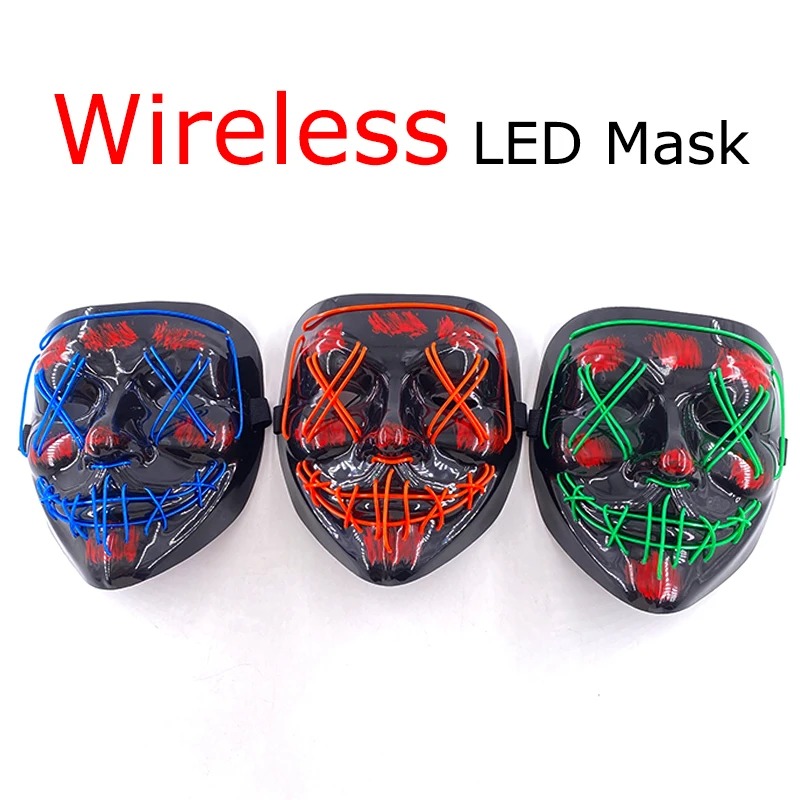 ワイヤレスネオンLEDパージマスクマルチグローホラーフェイス - Led Purge Mask Halloween のレビューと価格