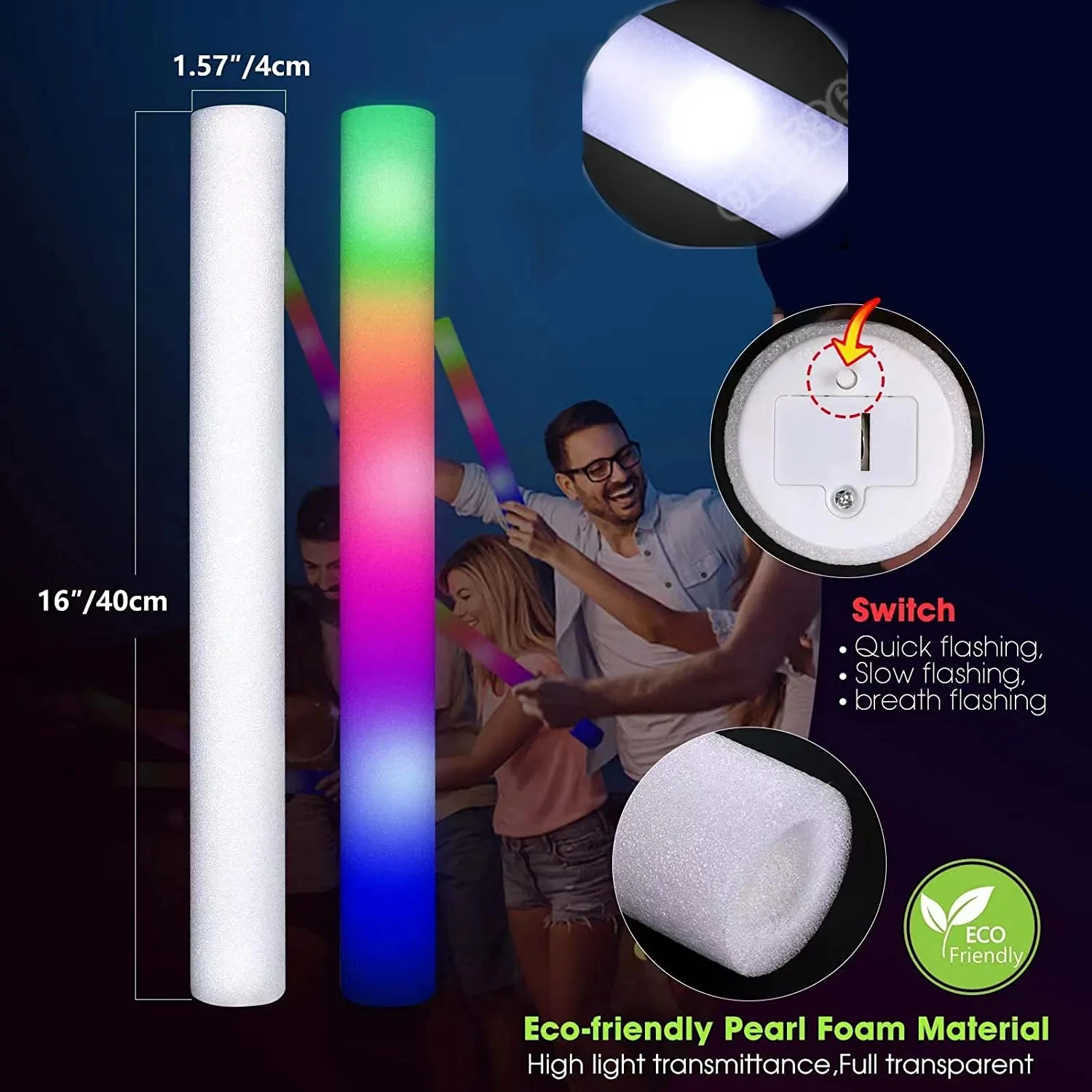LEDグローイングスティック、グローフォームスティック、カス - Flashing Led Foam Sticks Party のレビューと価格