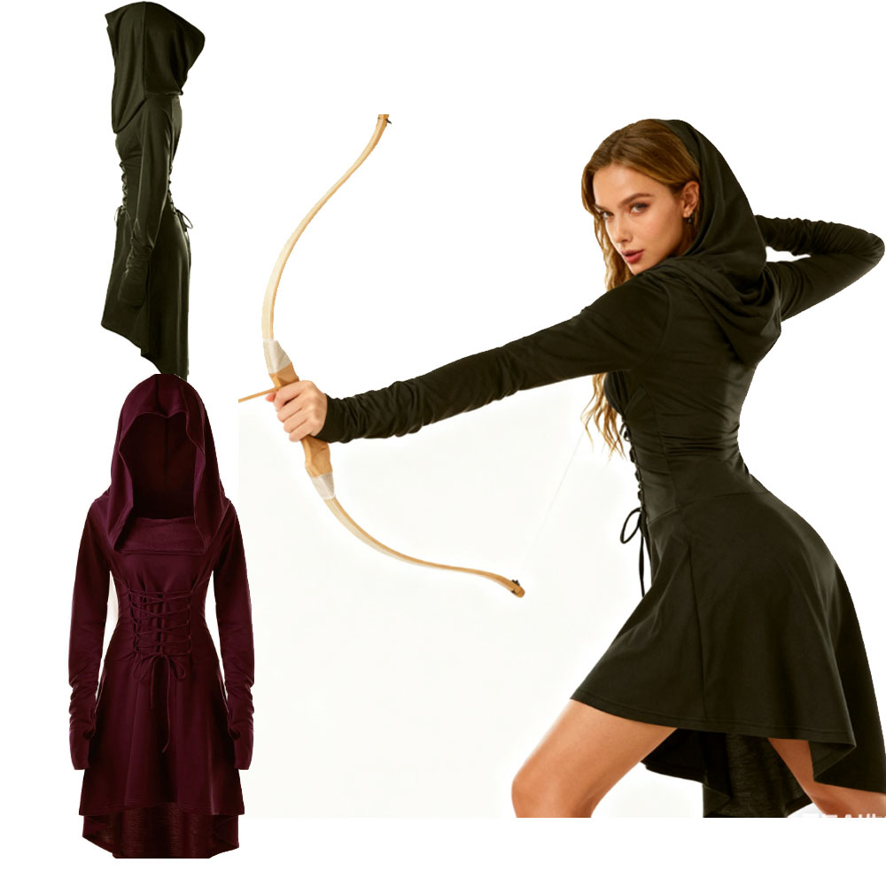 中世のフロースト女性アーチャーコスチュームフード付きピクシー - Medieval Renaissance Dress Women のレビューと価格