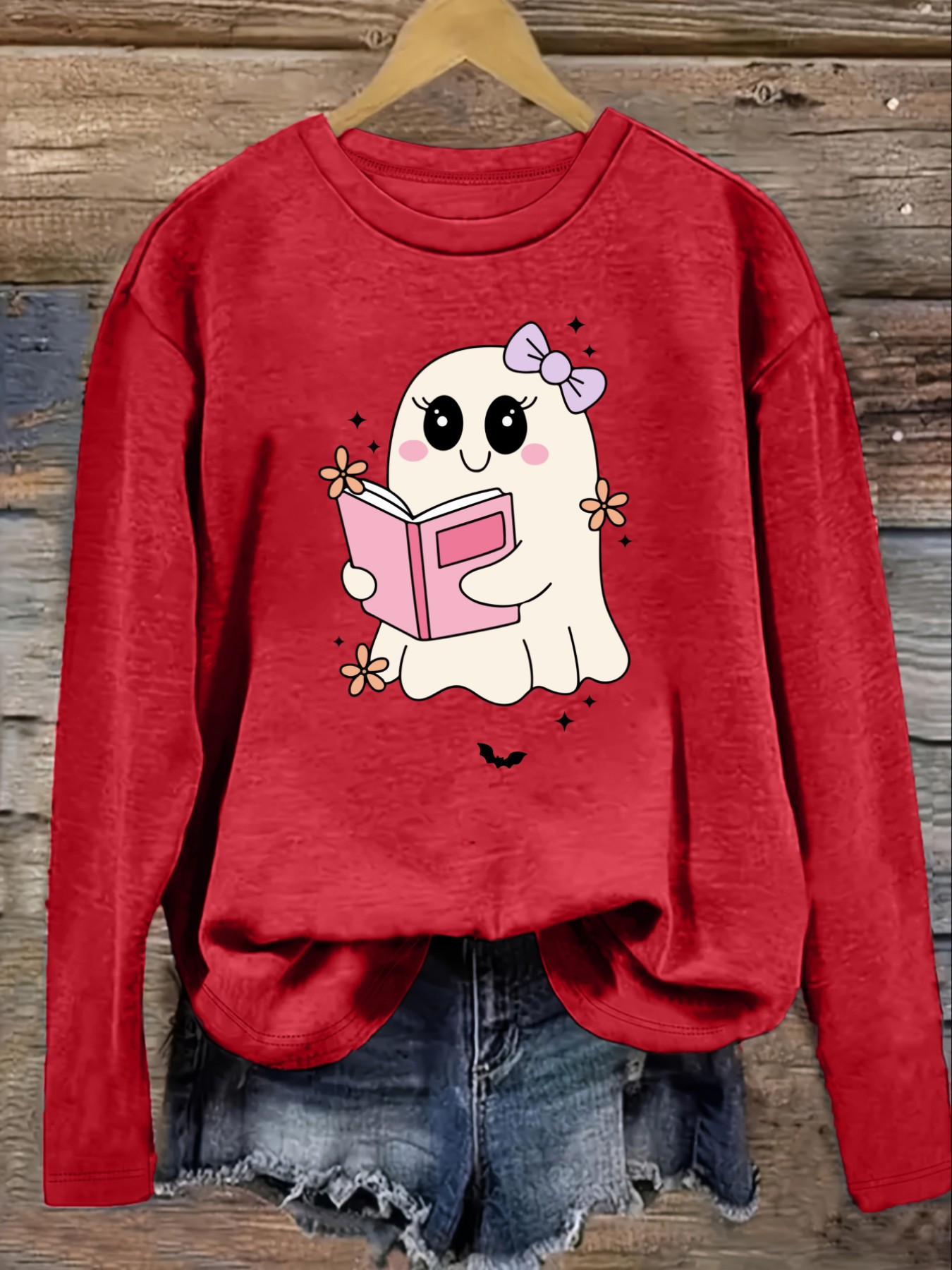 レディースカジュアル長袖クルーネックTシャツ、かわいいゴース - Costumes のレビューと価格