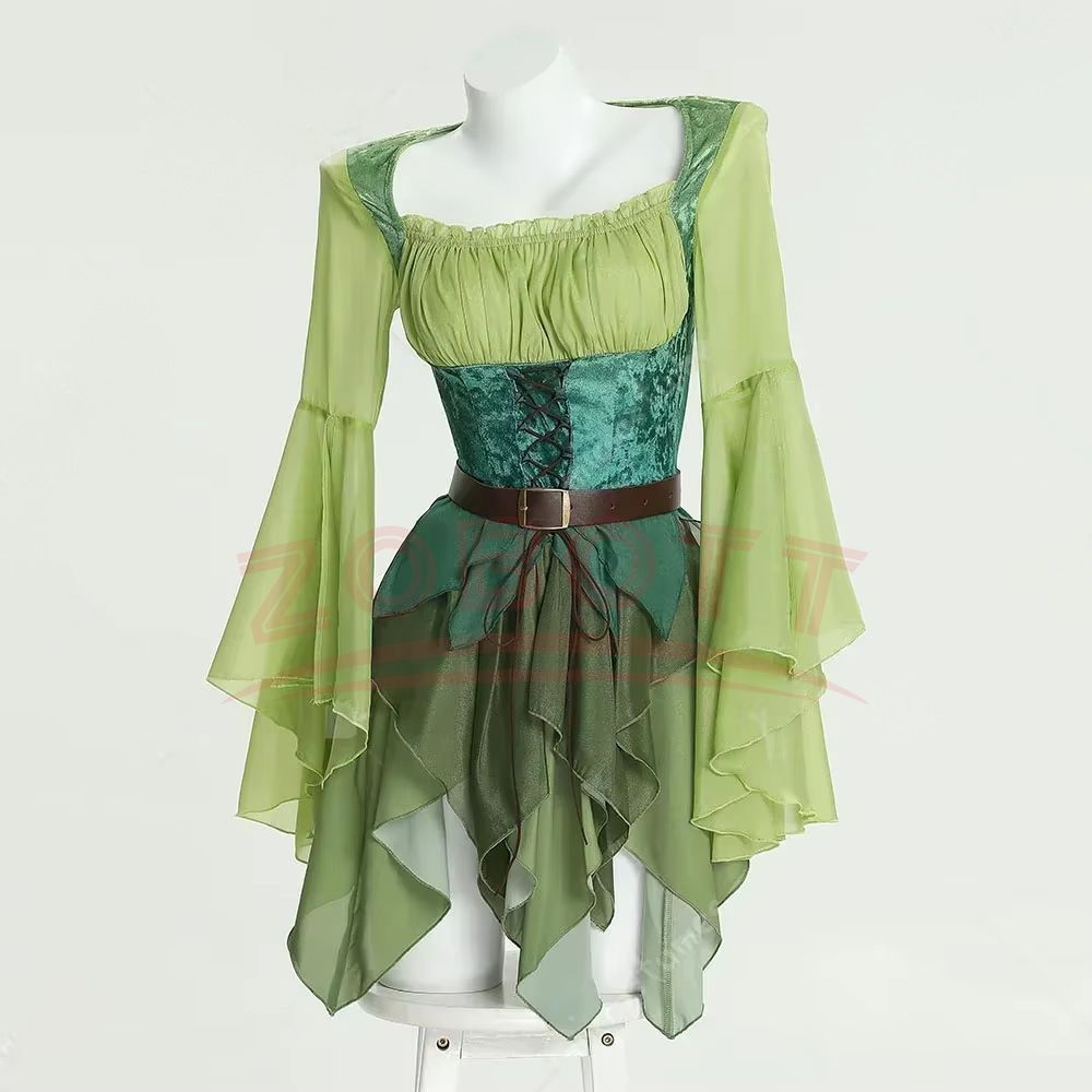 女性用エルフ中世グリーンフェアリードレス魔法のエルフドレスと - Medieval Renaissance Dress Women のレビューと価格
