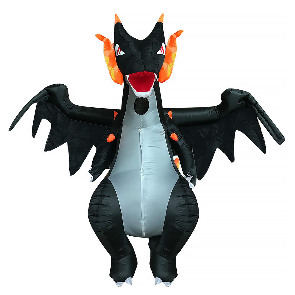 大人用インフレータブルブラック火を吐くドラゴンコスプレ衣装ロ - Inflatable Dinosaur Costume Adult のレビューと価格
