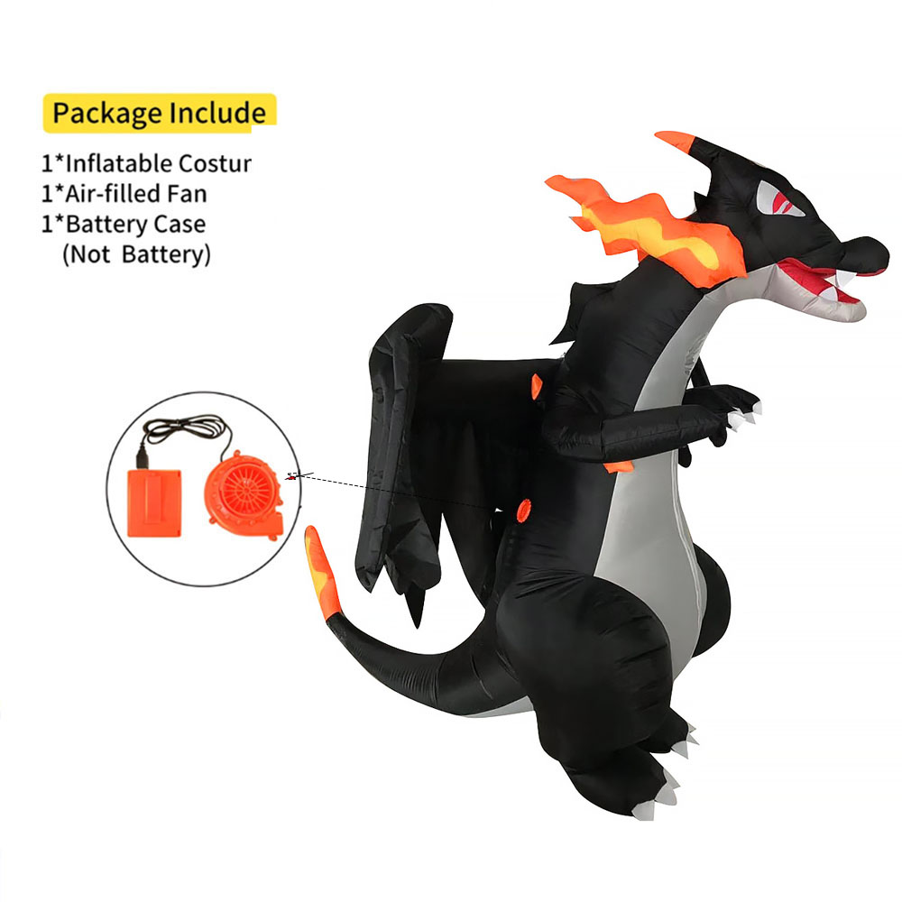 大人用インフレータブルブラック火を吐くドラゴンコスプレ衣装ロ - Inflatable Dinosaur Costume Adult のレビューと価格