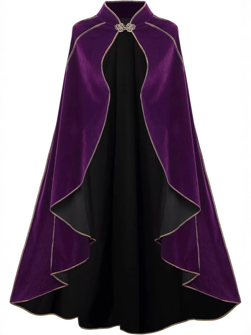 ゴールドトリム付き中世風豪華なマント ヴィンテージ風イレギュ - Medieval Renaissance Dress Women のレビューと価格