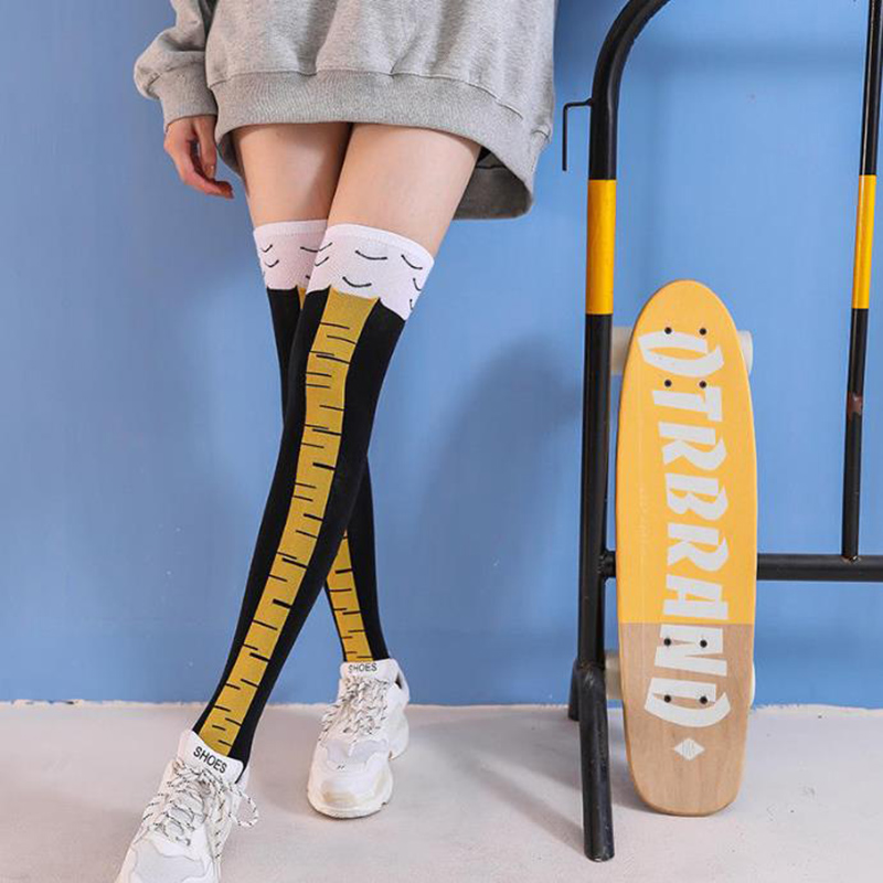 1-4組の女性用ニーハイソックス、トレンディな漫画柄の面白い - Funny Chicken Leg Socks のレビューと価格