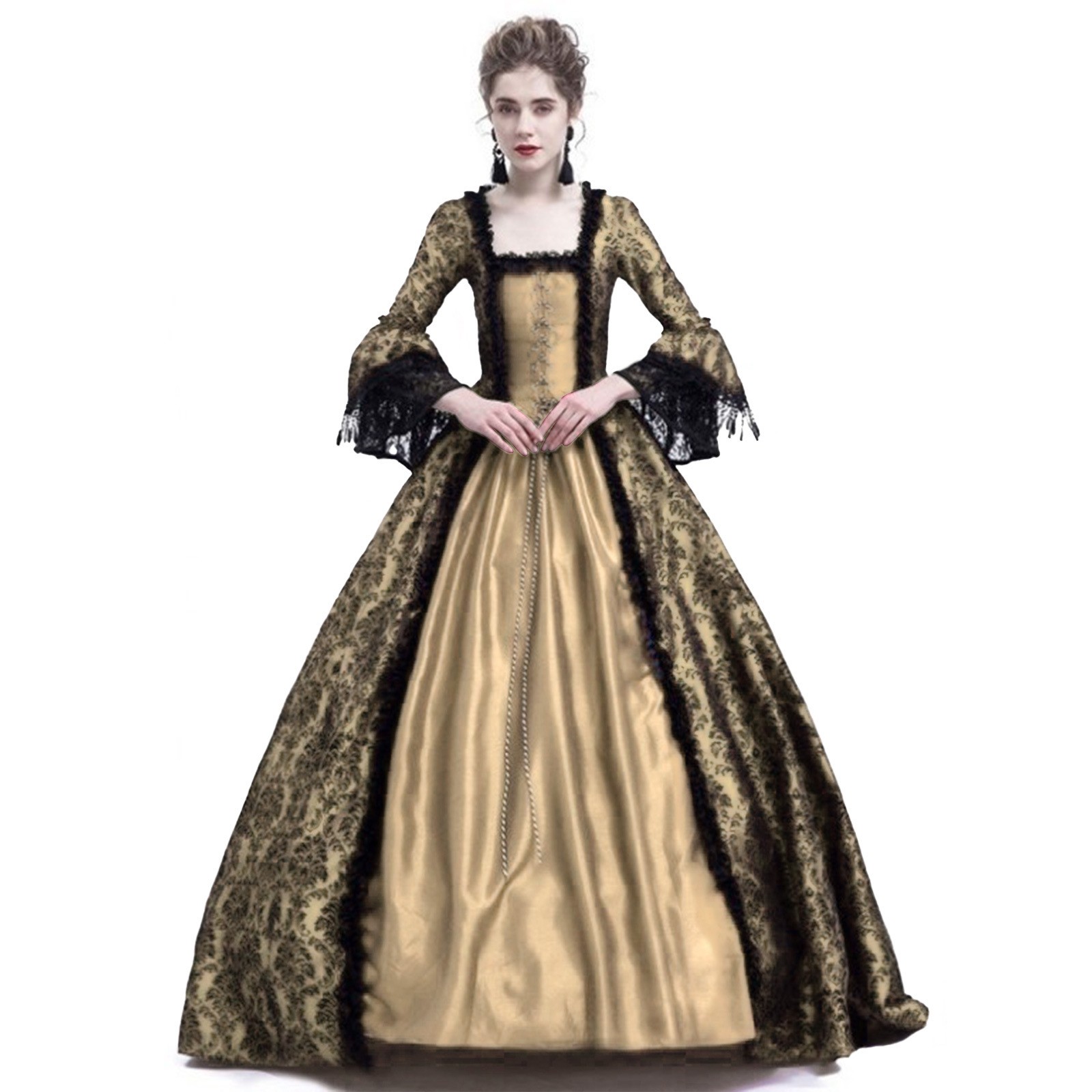ハロウィンコスプレパレス女性用レーストランペットスリーブ中世 - Medieval Renaissance Dress Women のレビューと価格