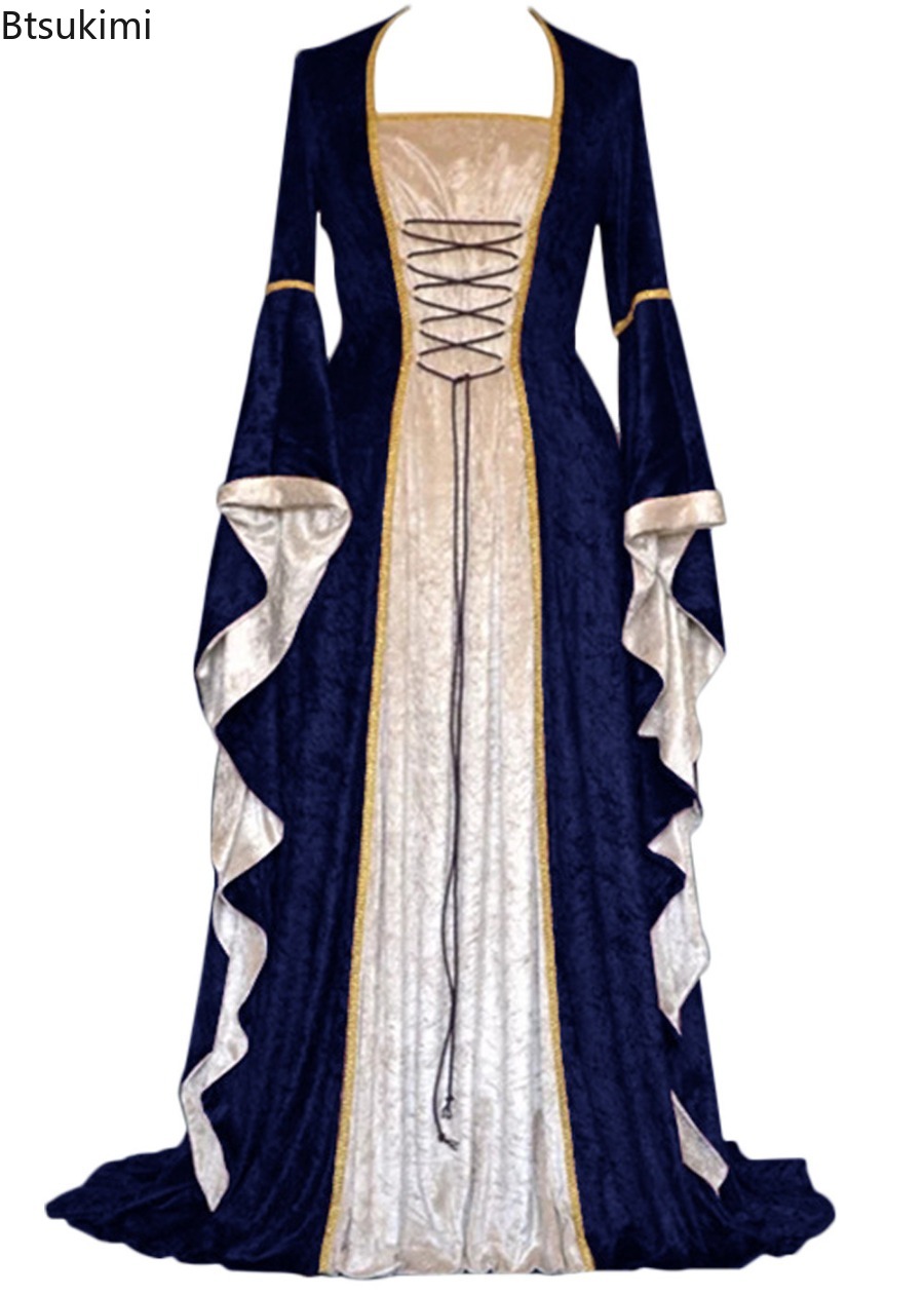 女性のルネッサンス中世レトロ宮廷衣装ドレス、レースアップロン - Medieval Renaissance Dress Women のレビューと価格