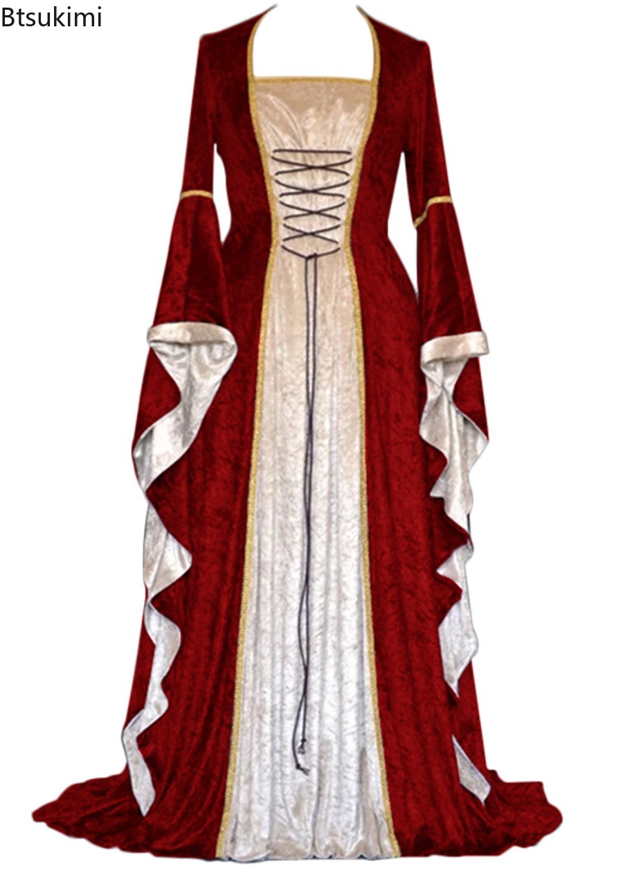 女性のルネッサンス中世レトロ宮廷衣装ドレス、レースアップロン - Medieval Renaissance Dress Women のレビューと価格